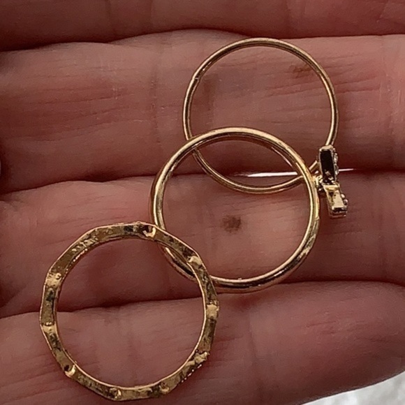 💐5/25 3 stacked matching rings rhinestone chevron design simple bands - Picture 5 of 7